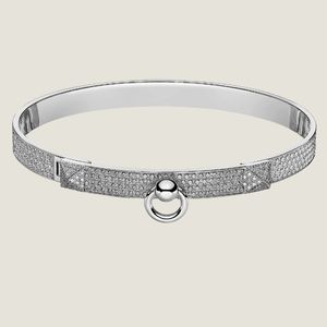 HERMES WHITE GOLD 18K DIAMONDS Collier de Chien Bracelet Size Large 4.06TCW